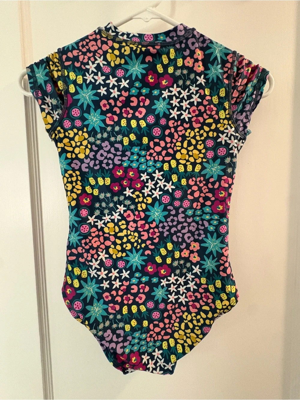 Tea Collection Navy Floral Zip-Front One-Piece Swim Suit with Multicolor Print